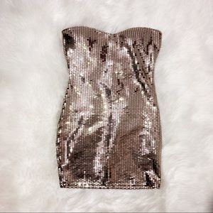 Fashion Nova Strapless Sequin Dress - Gold